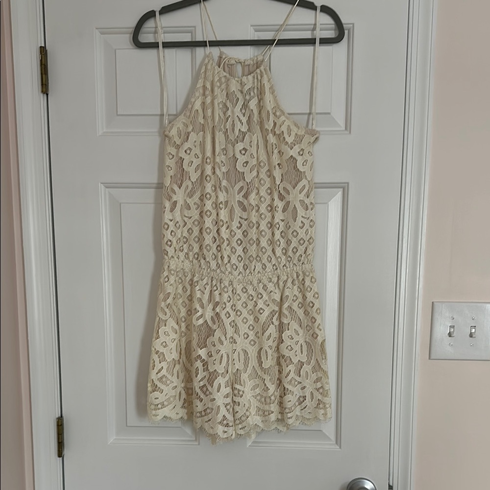 Cream Lace Halter Romper